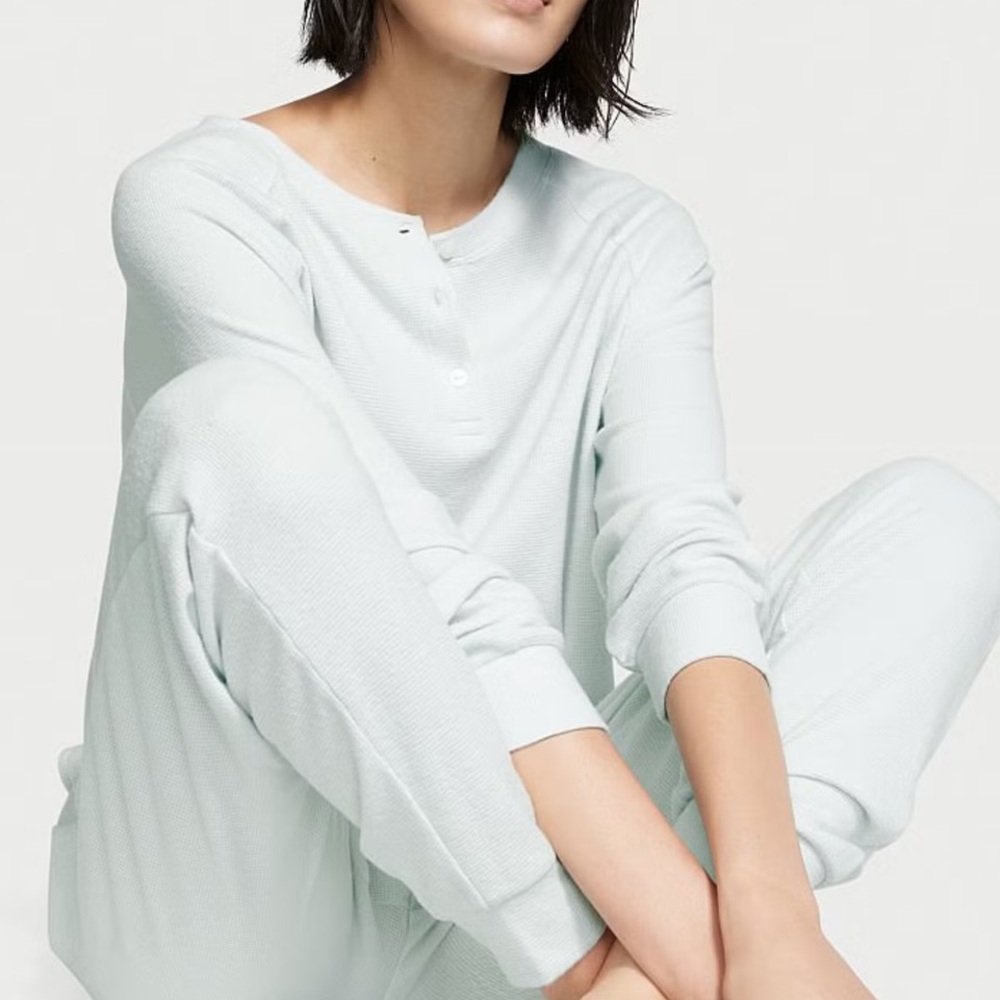 Victoria's Secret Light Blue Mint Glow Waffle
Joggers & Henley Top Lounge Set